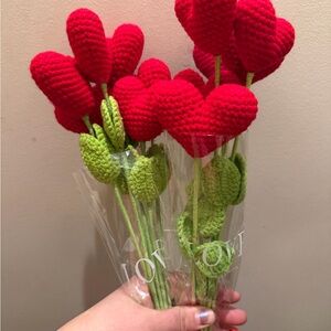 Handmade Red Crochet Heart Bouquet